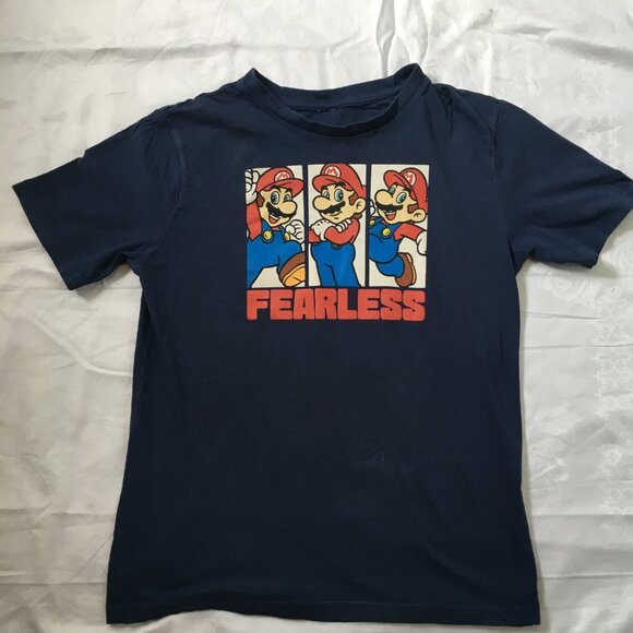 Boys Super Mario Bros Fearless Blue Short Sleeve Logo T-shirt Top Medium M 8-10 - Picture 2 of 10